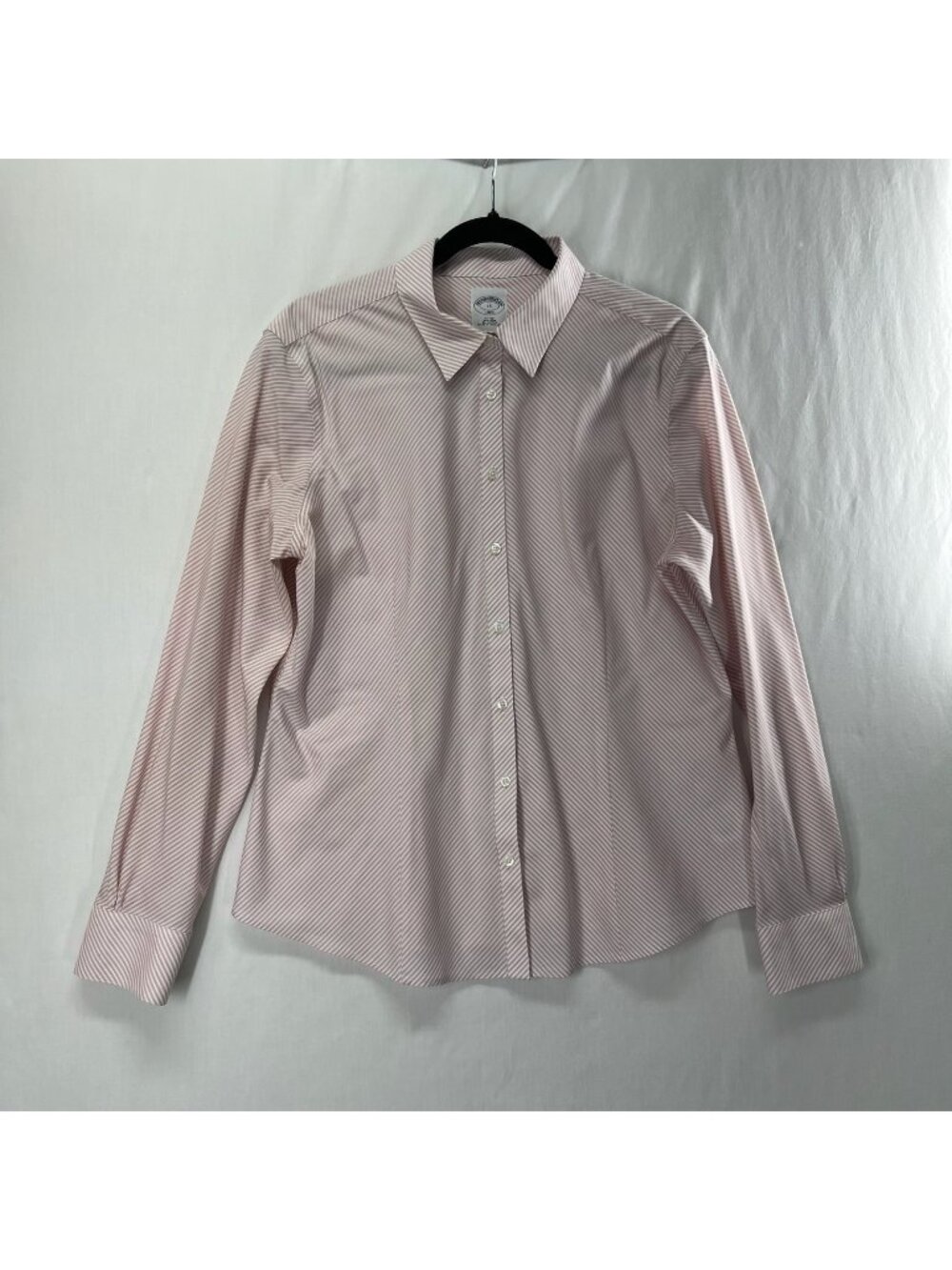 Brooks Brothers 1818 Striped Button Up Shirt Size 14 Fitted Cotton Non Iron Pink